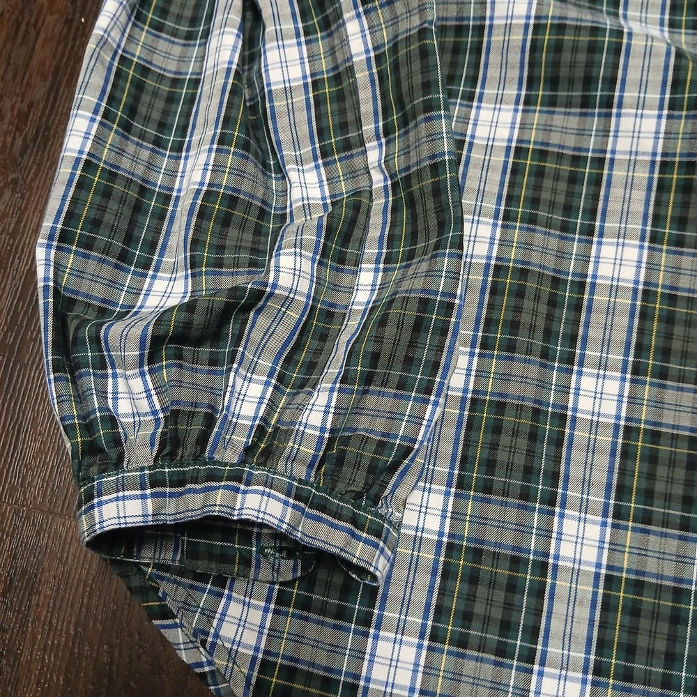 J. Crew Green and Black Plaid Ruffle-Front Button Shirt - Picture 7 of 9